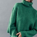 Green Small Turtle Neck Rib Knit Sweater