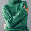  Turtle Neck Rib Knit Sweater