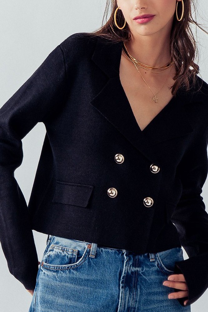 Double Breasted Crop Sweater Blazer