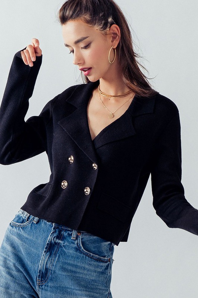 Double Breasted Crop Sweater Blazer