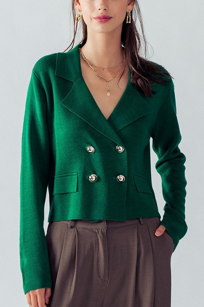 Double Breasted Crop Sweater Blazer