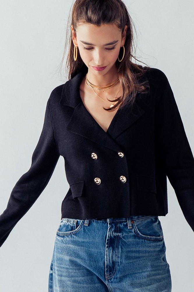 Double Breasted Crop Sweater Blazer