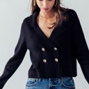  Double Breasted Crop Sweater Blazer