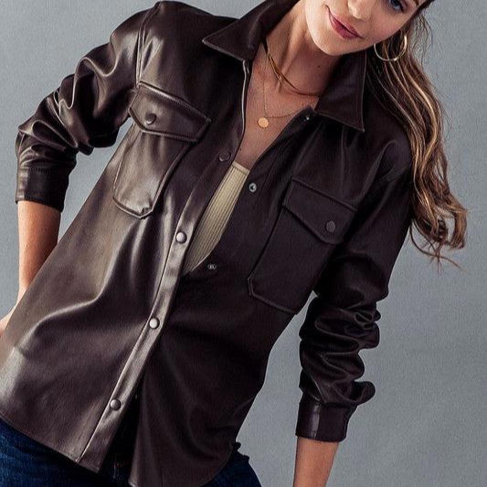 Faux Leather Snap Button Shirt