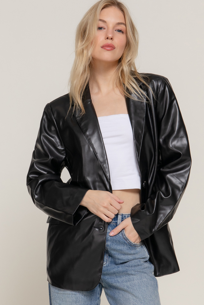 Faux Leather Blazer