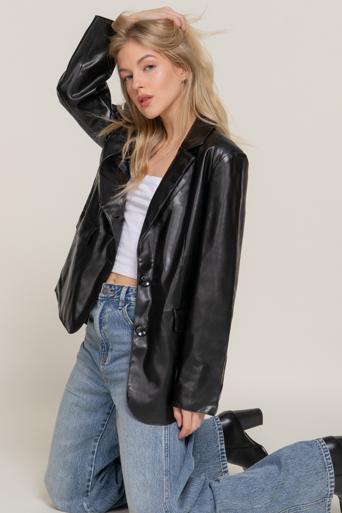 Faux Leather Blazer