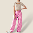 Pink Small Nylon Parachute Cargo Pants