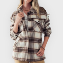 Cocoa Medium Checkered Sherpa-Lined Oversized Buttoned Jacket