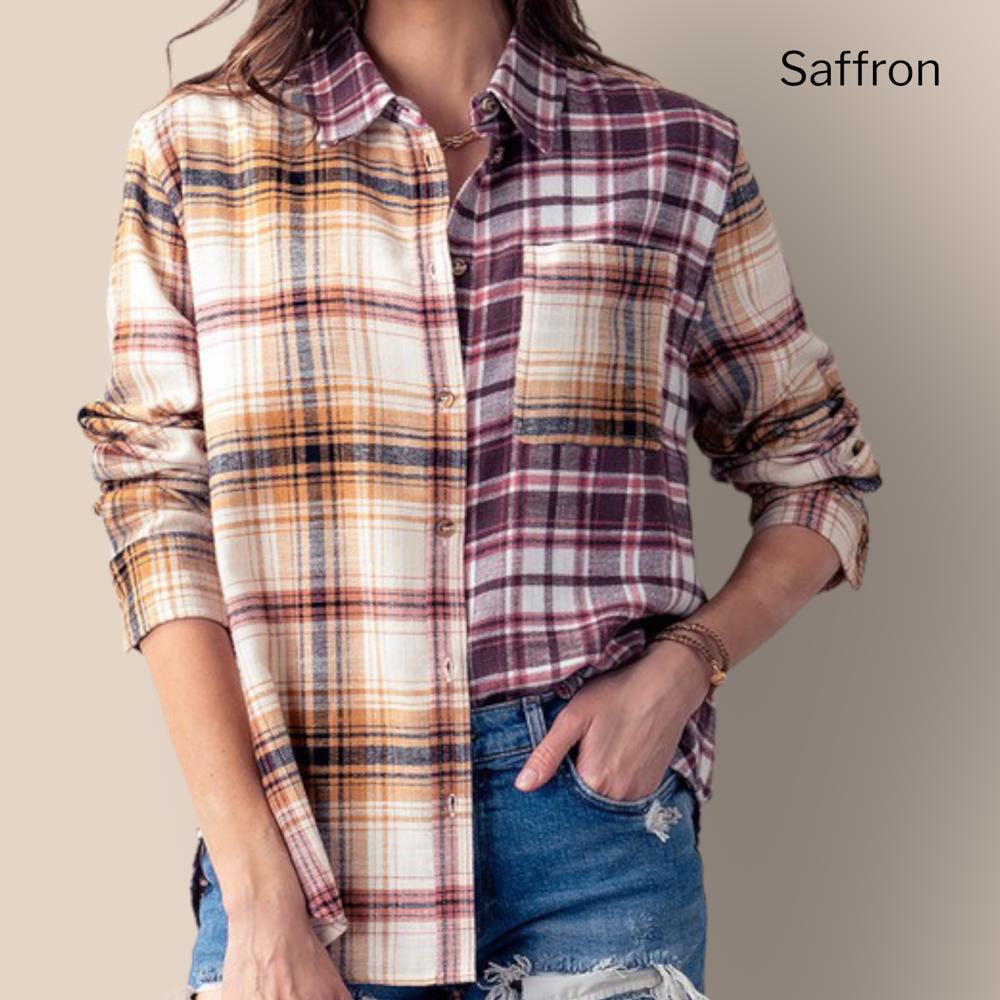 Plaid Contrast Print Button Down Shirt