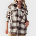 Cocoa Small Checkered Sherpa-Lined Oversized Buttoned Jacket