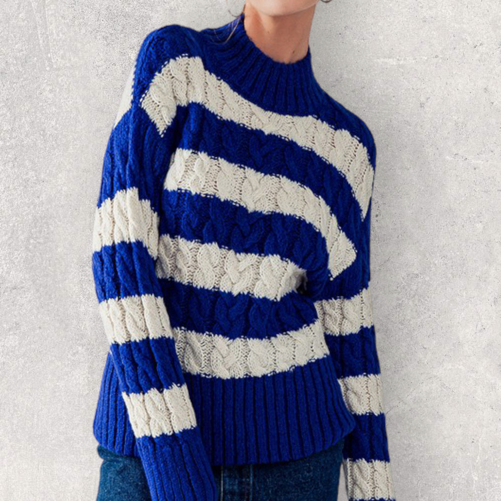 Striped Cable Knit Pullover Sweater