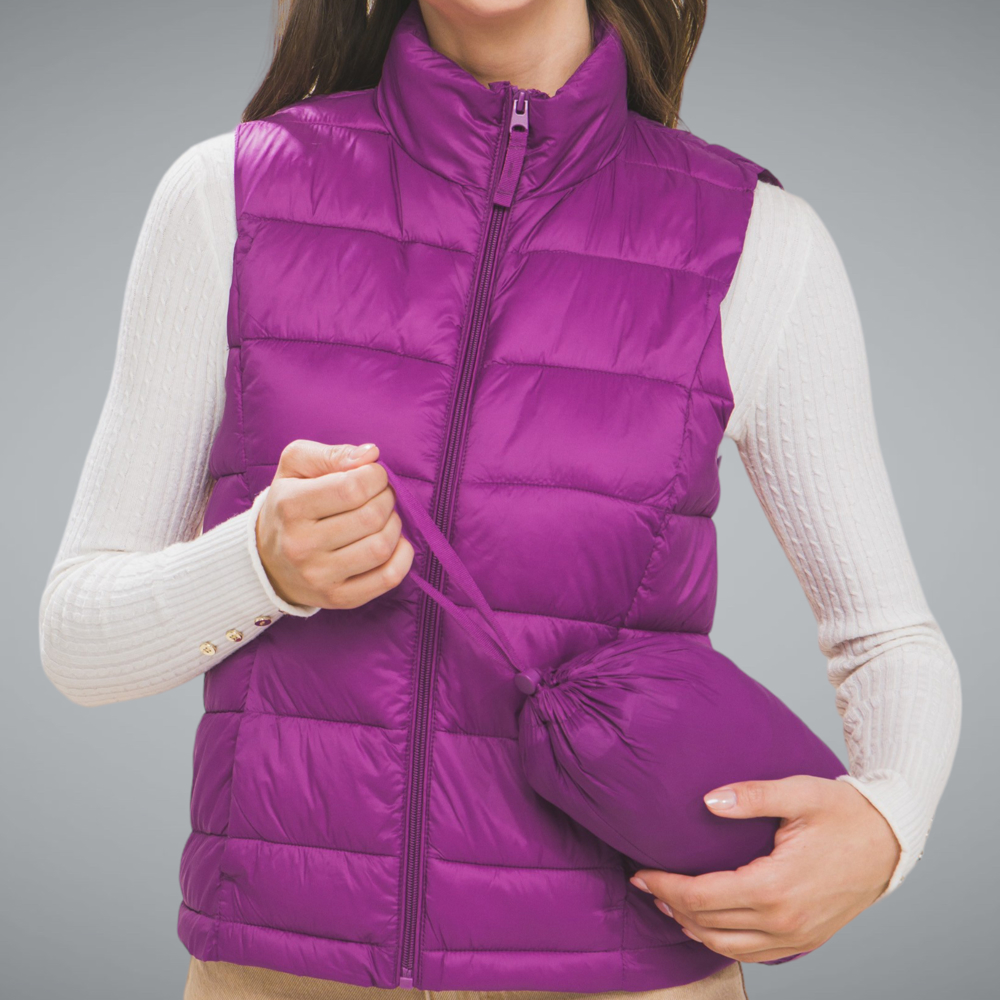 Stand Collar  Puff Vest with Storage Pouch