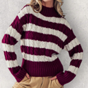  Striped Cable Knit Pullover Sweater