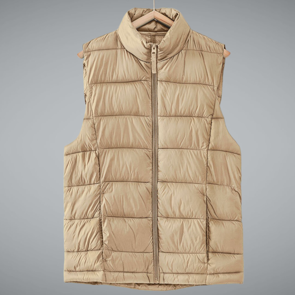 Stand Collar  Puff Vest with Storage Pouch