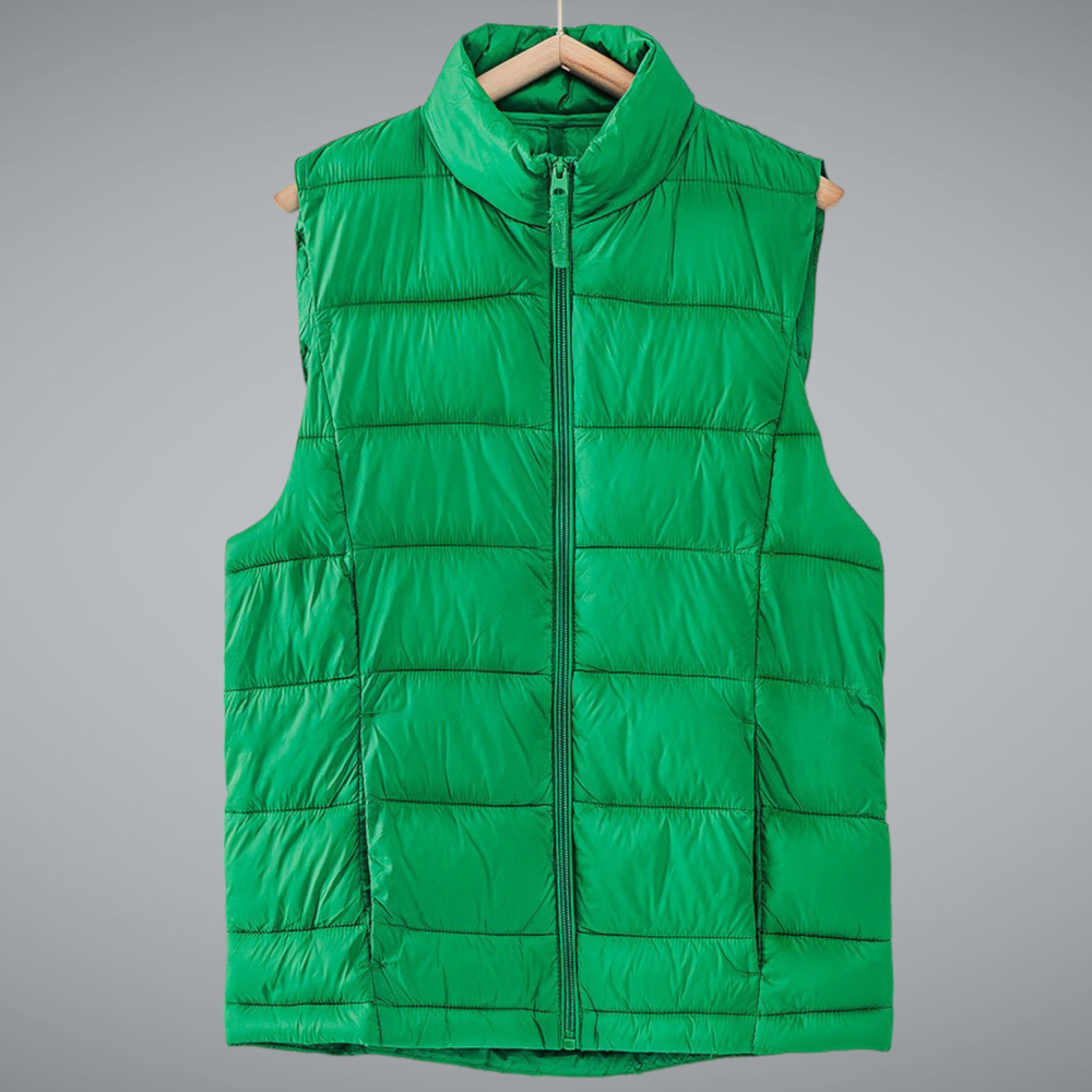 Stand Collar  Puff Vest with Storage Pouch