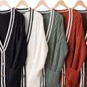  Striped Trim Cable Knit Cardigan