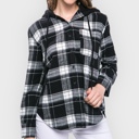 Black Small Pocketed Plaid Hooded Shirt