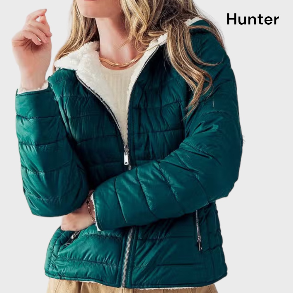 Cozy Sherpa Fleece-Lined Reversible Hooded Puffer Jacket