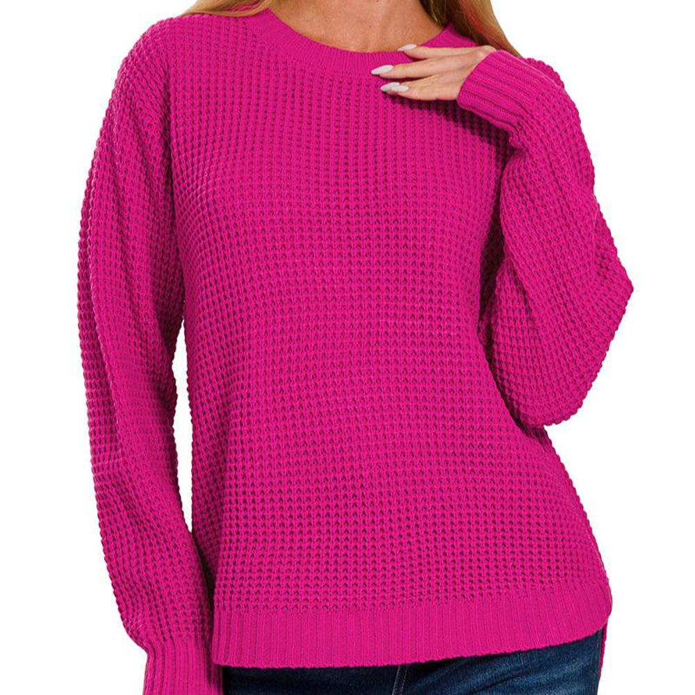 Rounded Hem Hi-Low Waffle Sweater