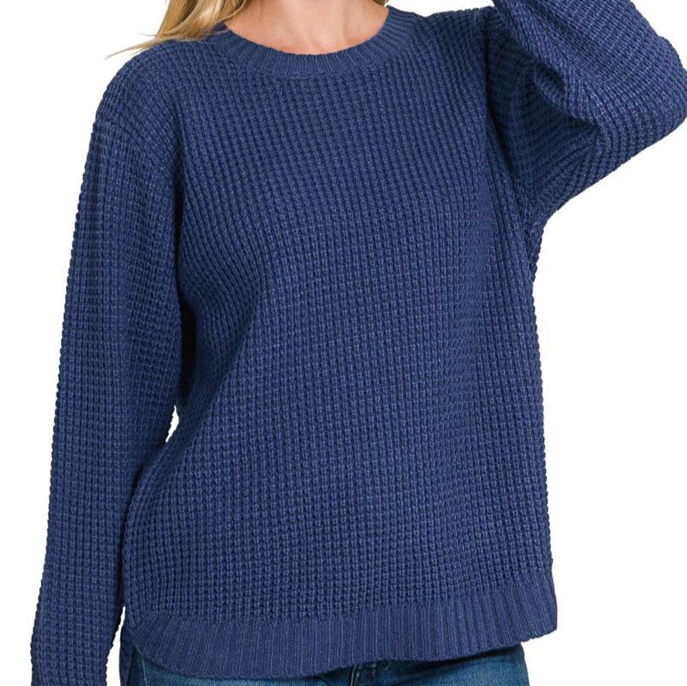 Rounded Hem Hi-Low Waffle Sweater