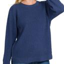  Rounded Hem Hi-Low Waffle Sweater