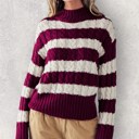  Striped Cable Knit Pullover Sweater