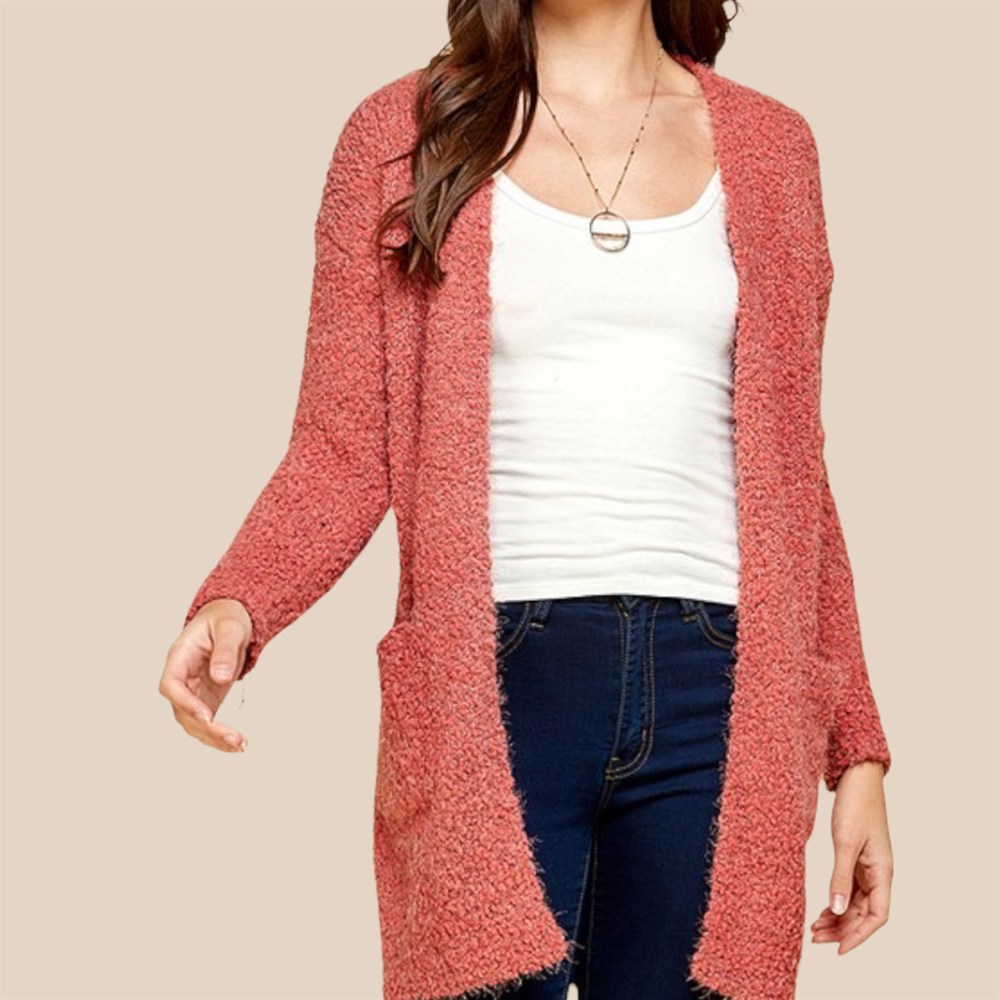 Popcorn Open Front Cardigan