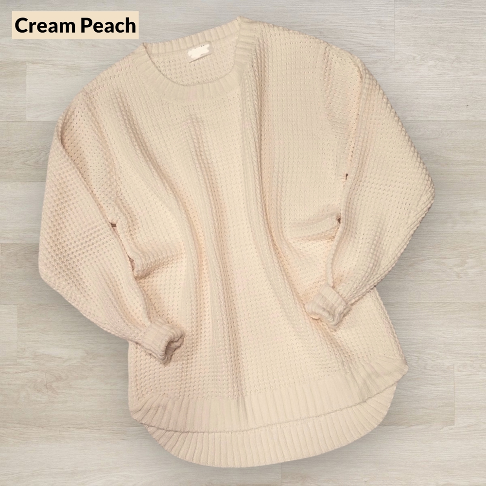 Rounded Hem Hi-Low Waffle Sweater