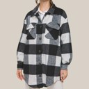 Black Large Oversized Buffalo Plaid Curved Longer Hemline Jacket