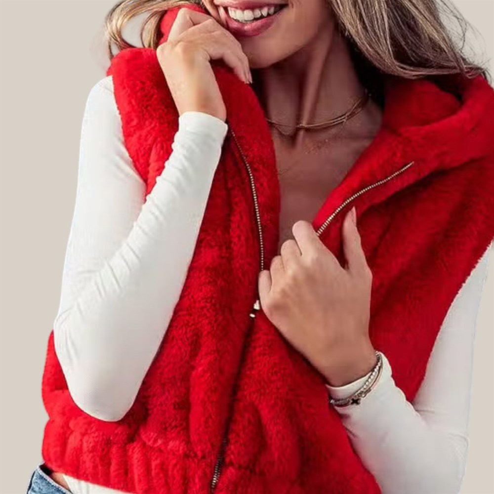 Plush Hooded Zip-Up Vest with Pockets