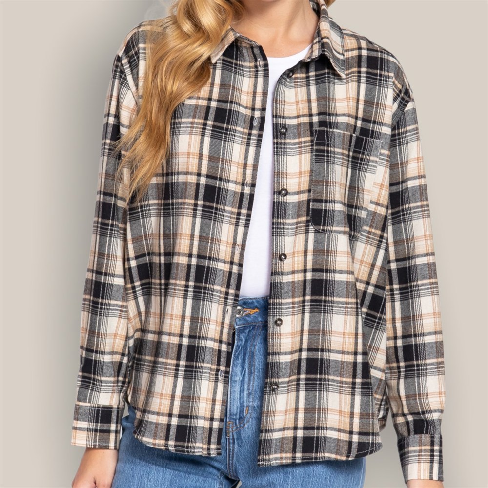 Front Pocket Oversized Flannel Top