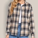 Taupe Small Front Pocket Oversized Flannel Top