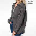 Gray Small Oversized Raw Edge Frayed Hem Button Down Gauze Shirt