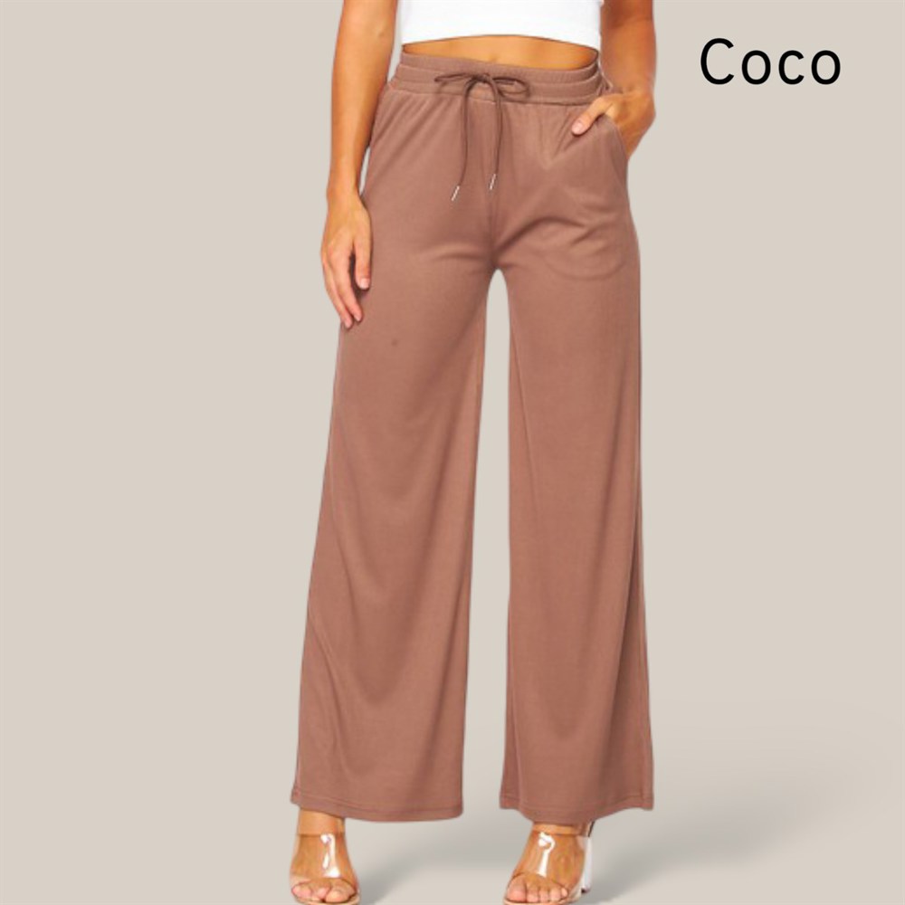 Stretchy Drawstring Wide Leg Pants