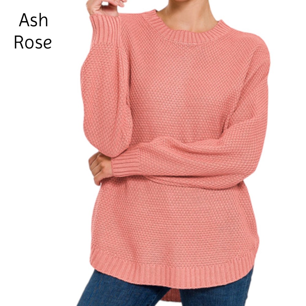 Rounded Hem Hi-Low Waffle Sweater