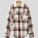 Mocha Large Contrast Sherpa Trim Collared Plaid Flannel  Shacket