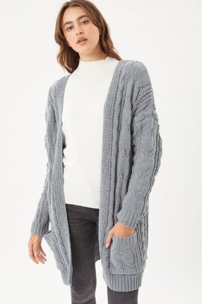 Chenille Cable Knit Ribbed Open Front Cardigan / 9 Colors