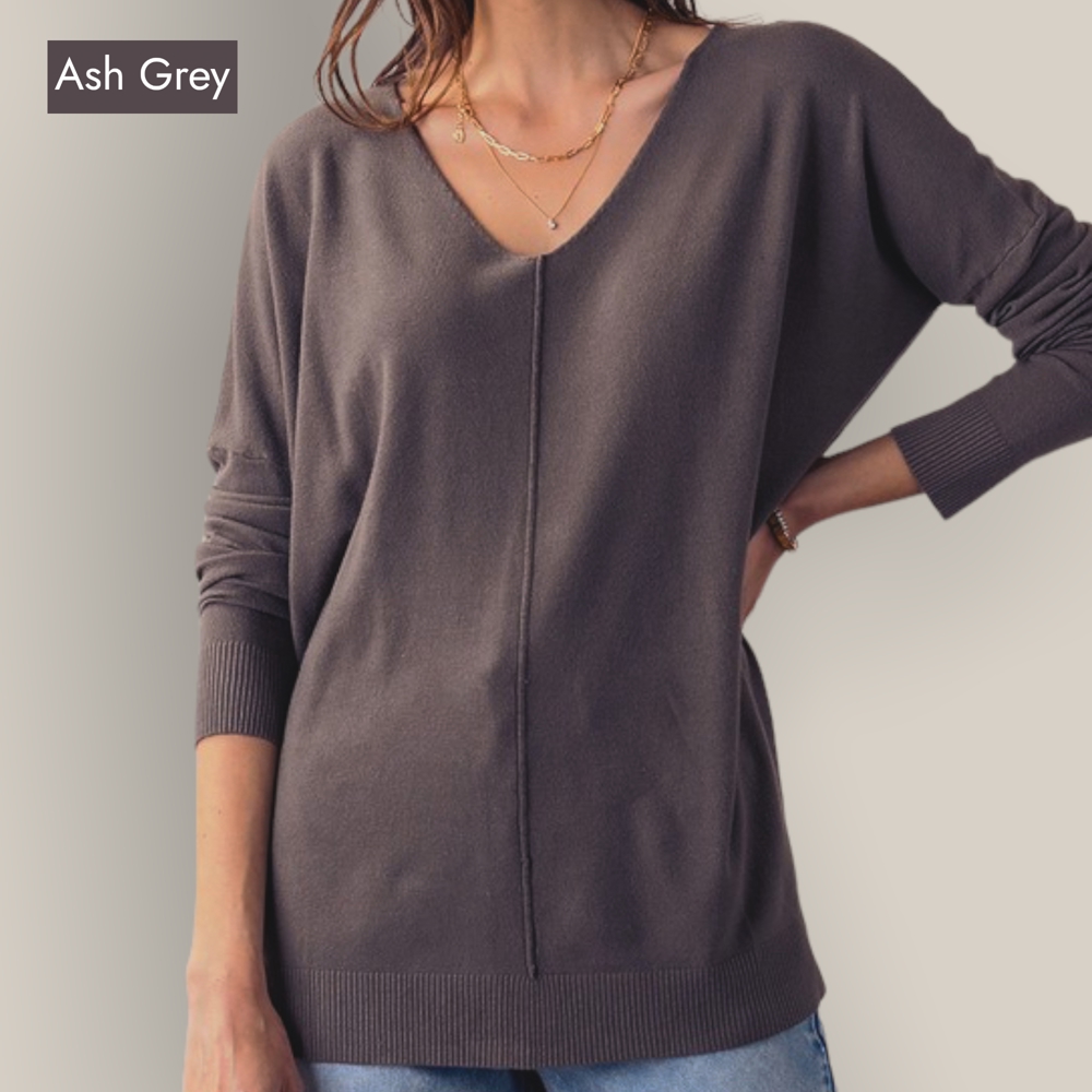 Relaxed Fit V Neck Hi-Lo Sweater