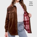 Cocoa Small Relaxed Soft Corduroy Plaid Lined Shirt Jacket