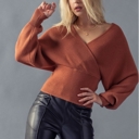  Rib Knit Surplice Dolman