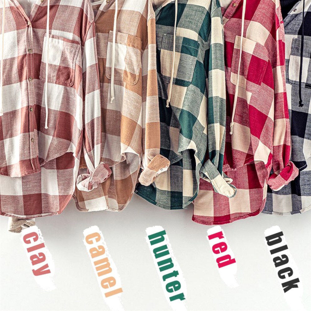 Hooded Button Down Buffalo Plaid Flannel Shirt