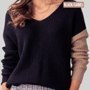 Black/Camel Small Twist Back Sweater