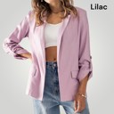 Lilac Small Linen Open Front Roll Tab Sleeve Blazer