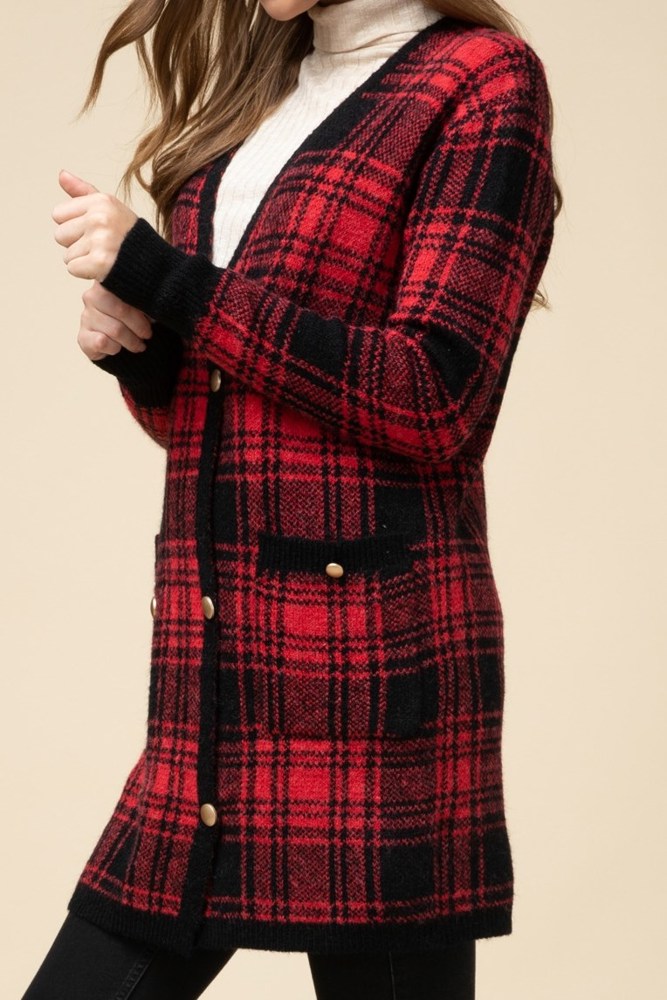 Plaid Double Button Sweater Coat