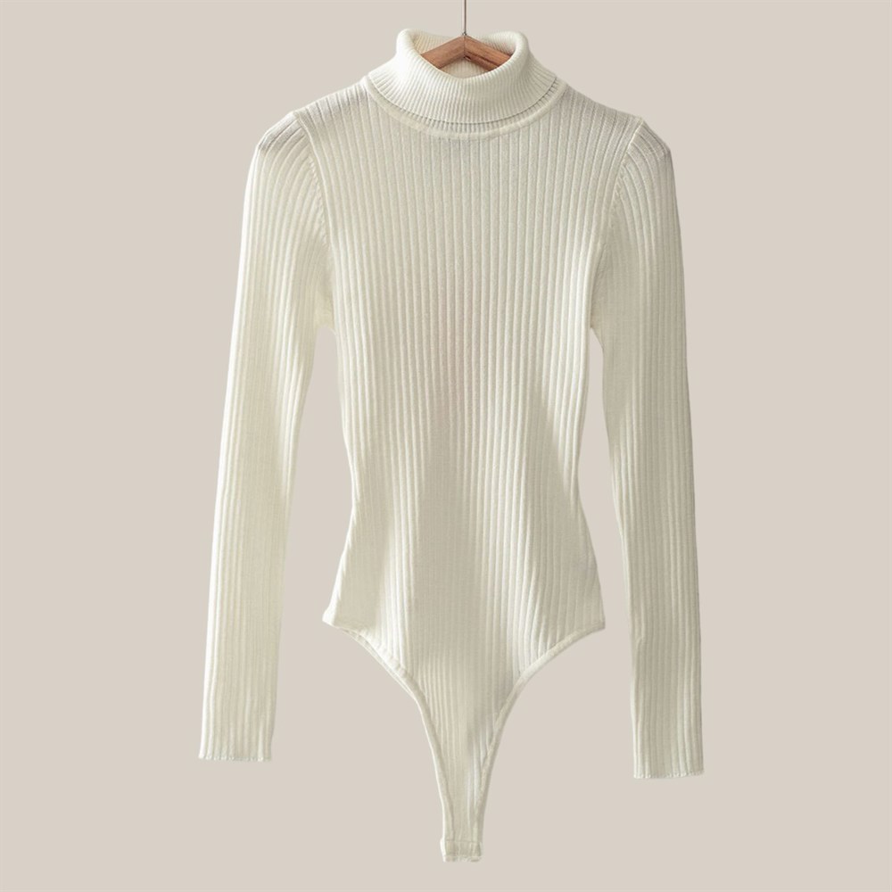 Rib Sweater Knit Turtle Neck Bodysuit / S-XL