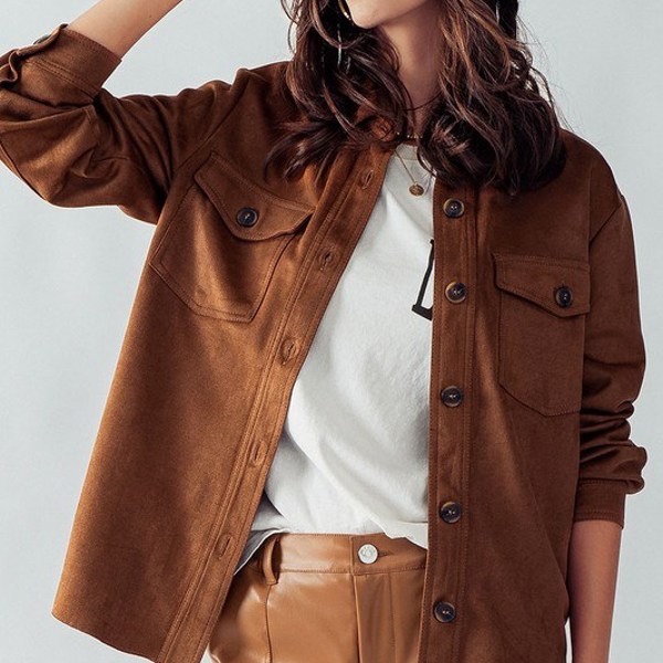 Ultra Soft Faux Suede Button Down Shirt Jacket