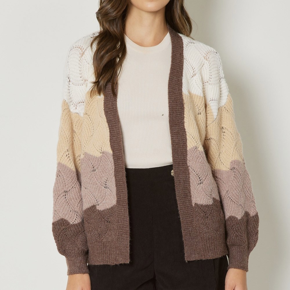 Colorblock Cable Knit Cardigan