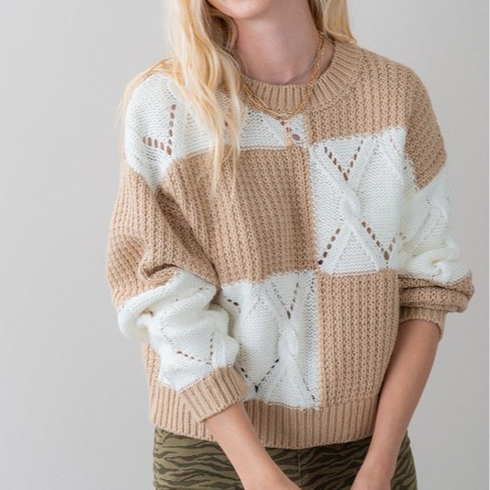 Cableknit Colorblock Knit Sweater