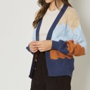  Colorblock Cable Knit Cardigan