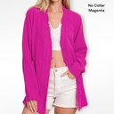 Magenta Small Oversized Raw Edge Frayed Hem Button Down Gauze Shirt